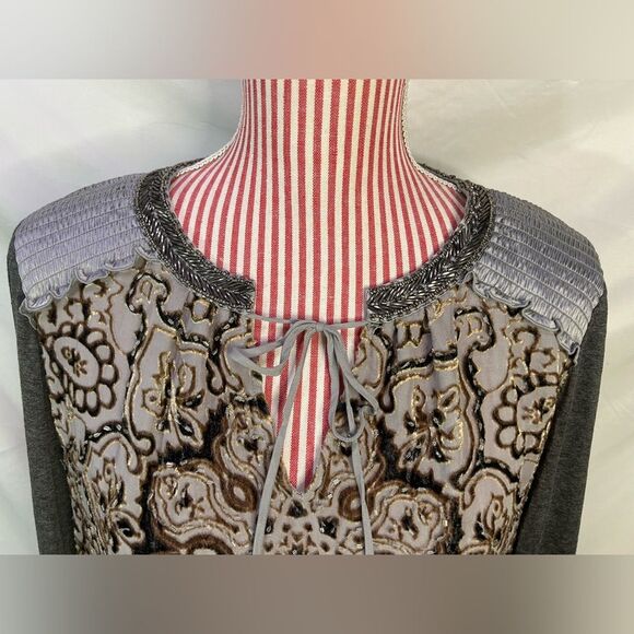 Hale Bob Beaded Top Ornate Gray Gold Velvet Whimsigoth Boho Eclectic Size Medium - Picture 2 of 13